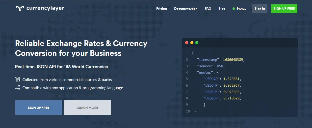 Currencylayer API Dashboard