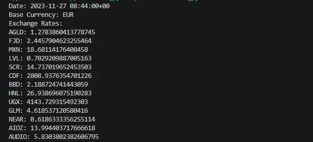 Output of latest rates by specific base endpoint of currency freaks api in python